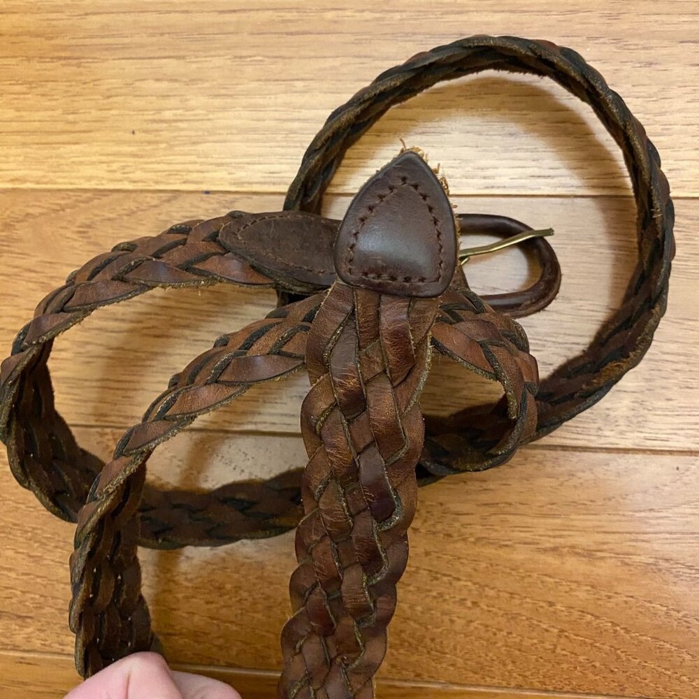 Vintage Brown Braided Leather Belt Size 42 Guatemala Genuine Rustic Boho Unisex - Picture 5 of 6